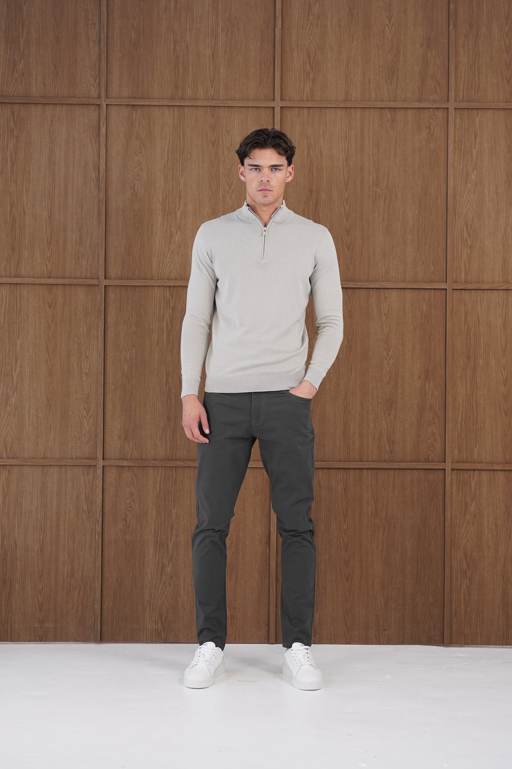 Capo Egyptian Cotton 1/4 Zip Top - Stone