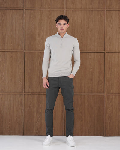 Capo Egyptian Cotton 1/4 Zip Top - Stone