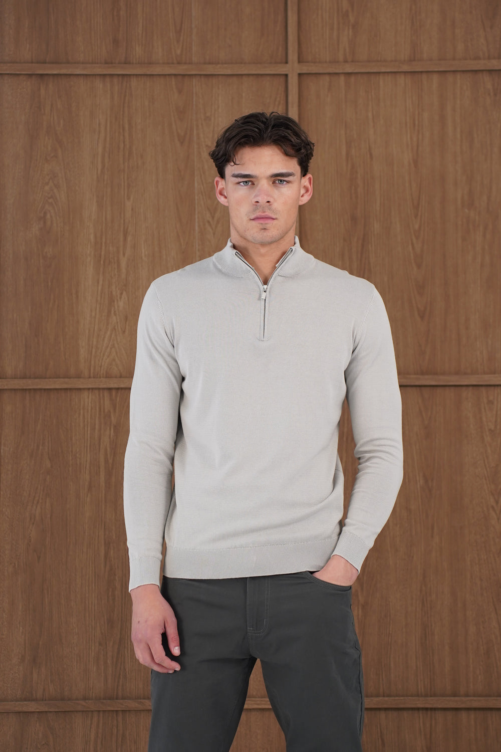 Capo Egyptian Cotton 1/4 Zip Top - Stone