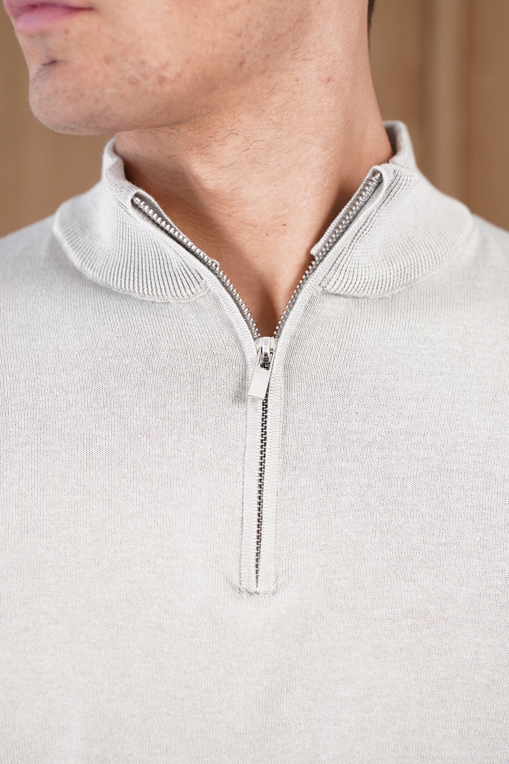 Capo Egyptian Cotton 1/4 Zip Top - Stone