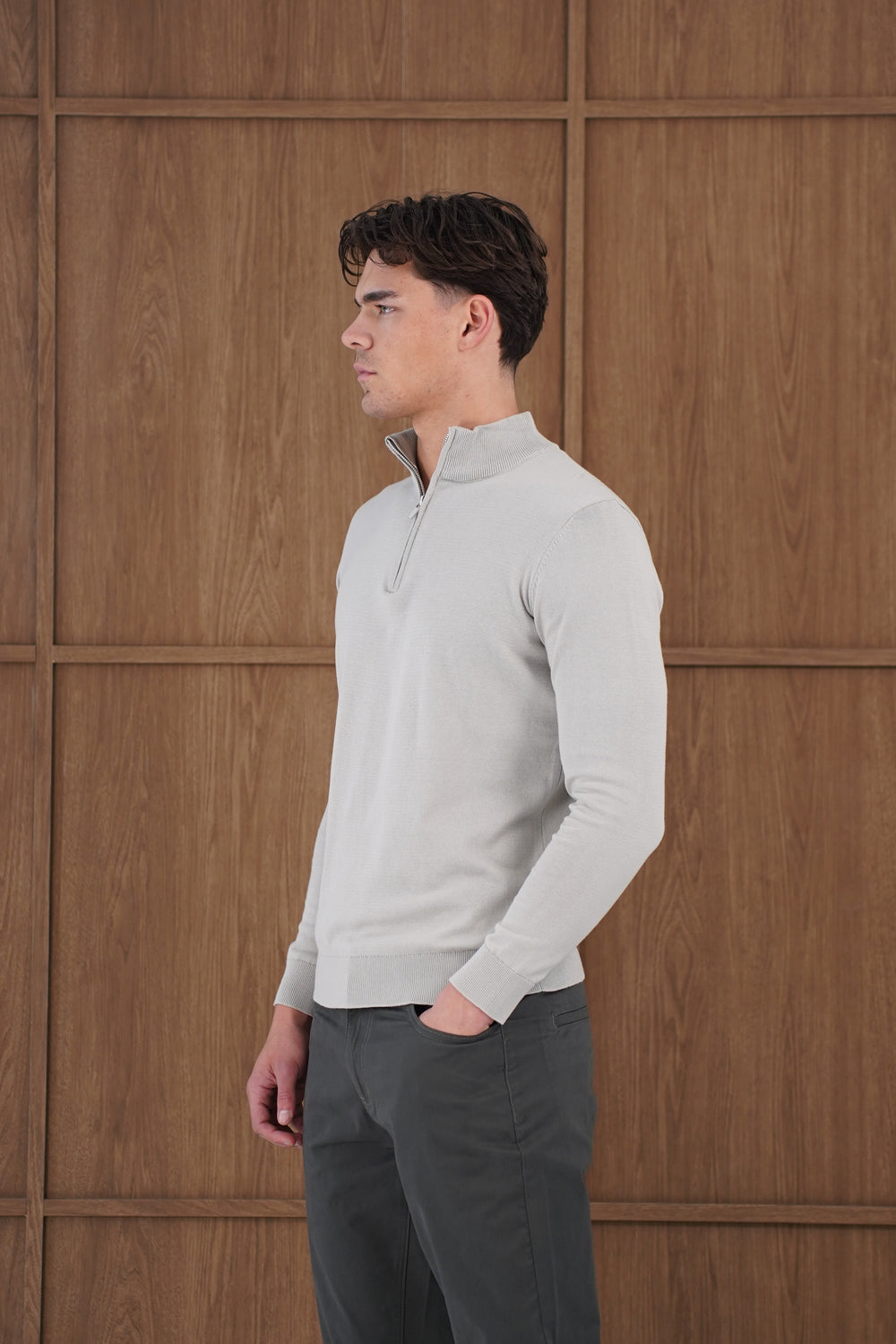 Capo Egyptian Cotton 1/4 Zip Top - Stone