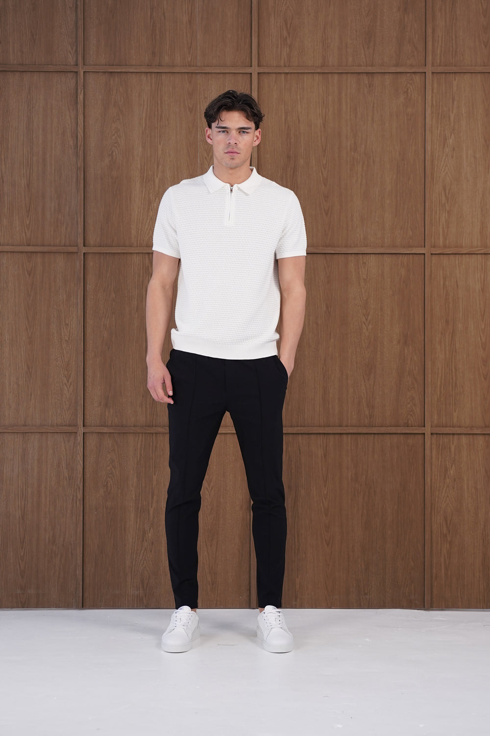 Capo Micro Square Zip Polo Shirt - Off White
