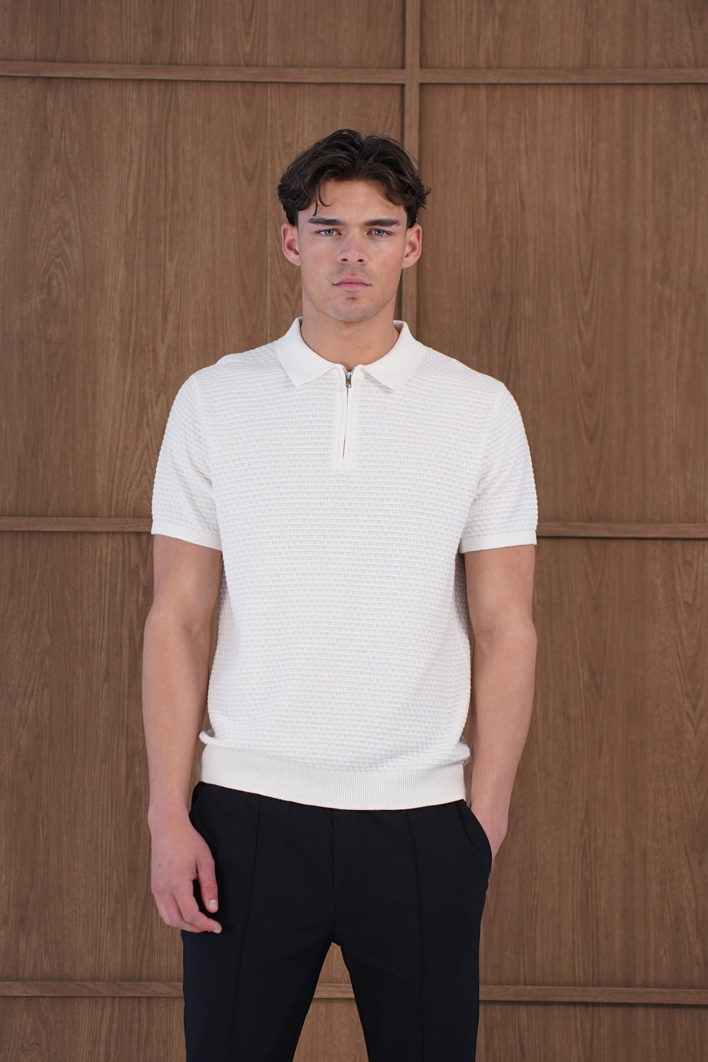Capo Micro Square Zip Polo Shirt - Off White