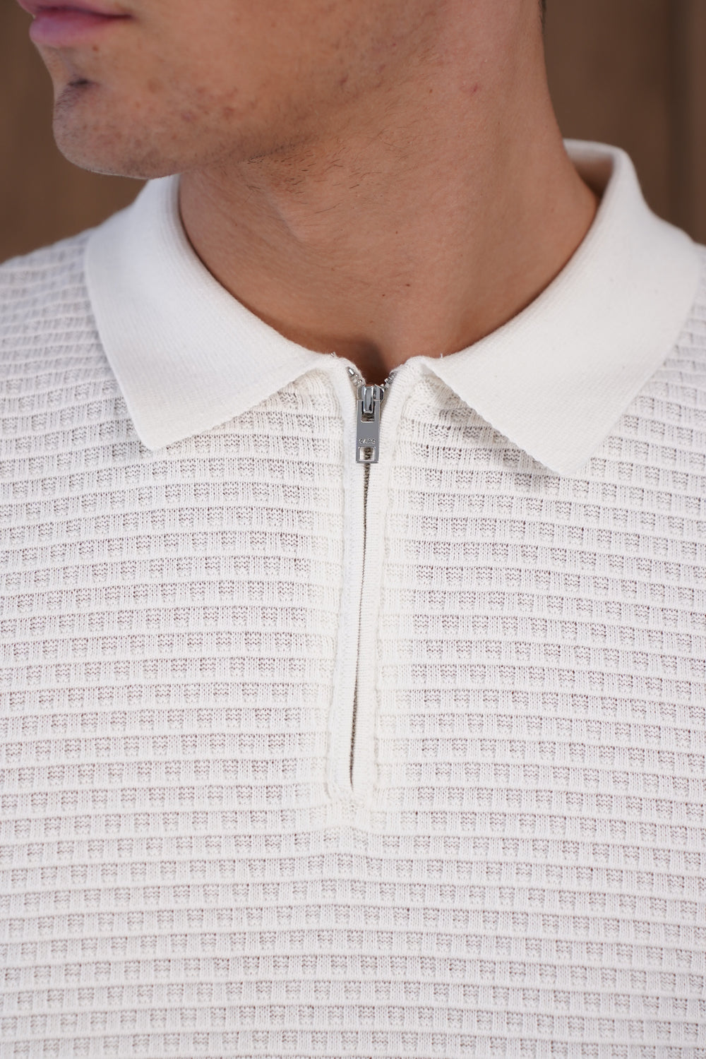 Capo Micro Square Zip Polo Shirt - Off White