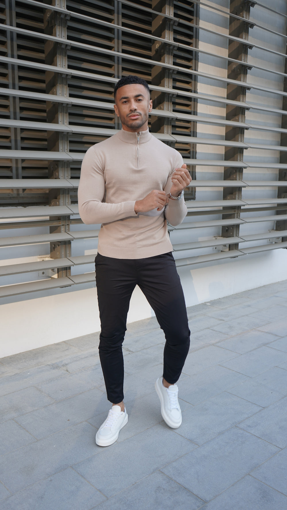 Capo Egyptian Cotton 1/4 Zip Top - Oatmeal