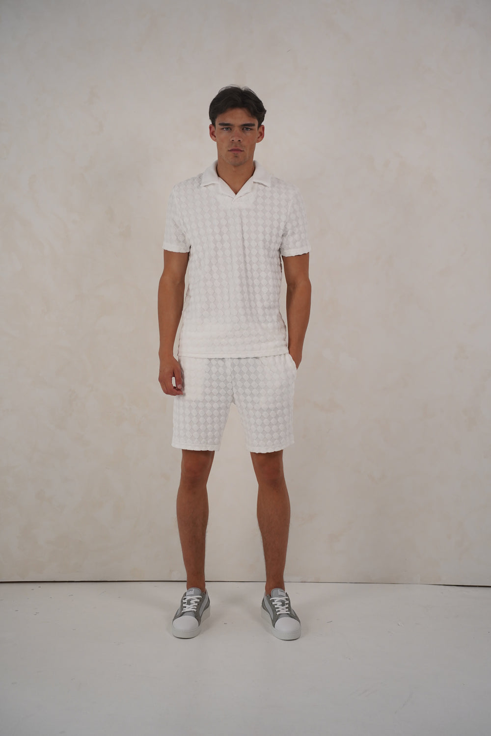 Capo Towelling Diamond Revere Polo Shirt - White