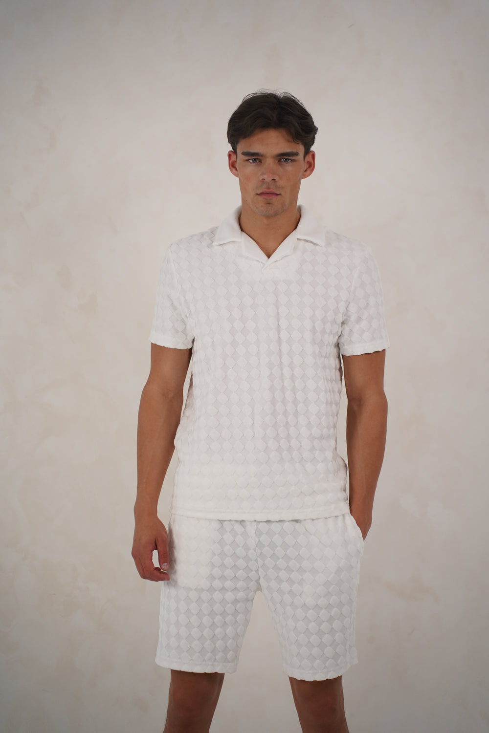 Capo Towelling Diamond Revere Polo Shirt - White