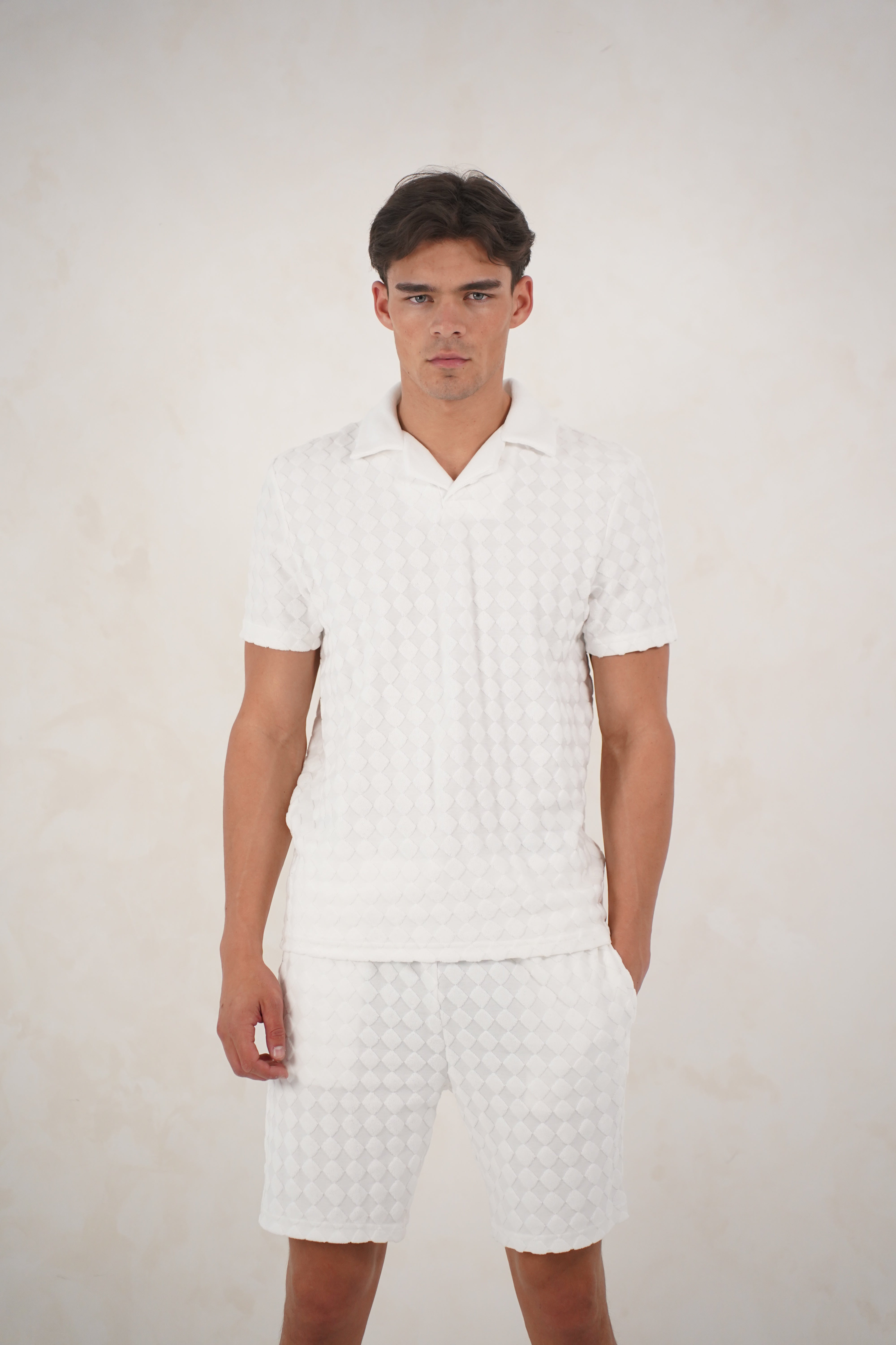 Capo Towelling Diamond Revere Polo Shirt - White