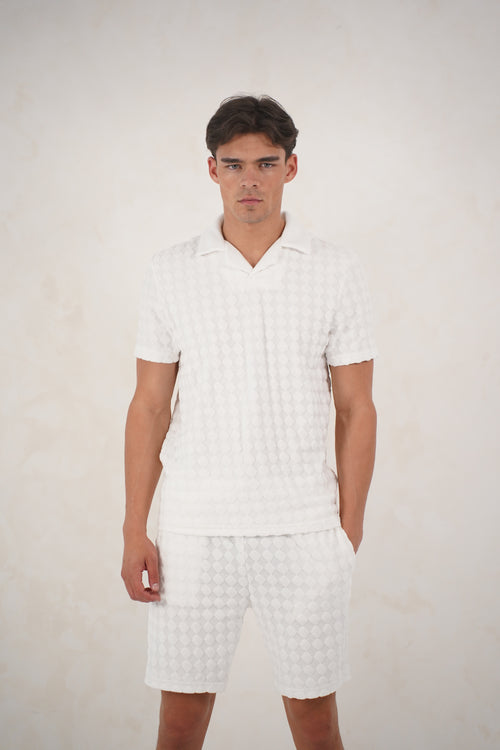 Capo Towelling Diamond Revere Polo Shirt - White
