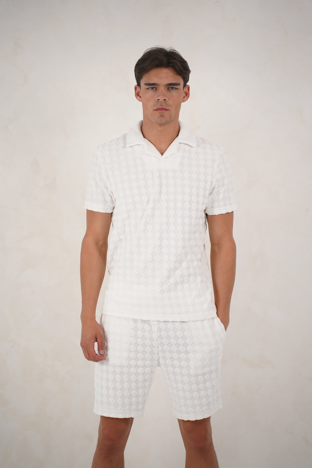 Capo Towelling Diamond Revere Polo Shirt - White