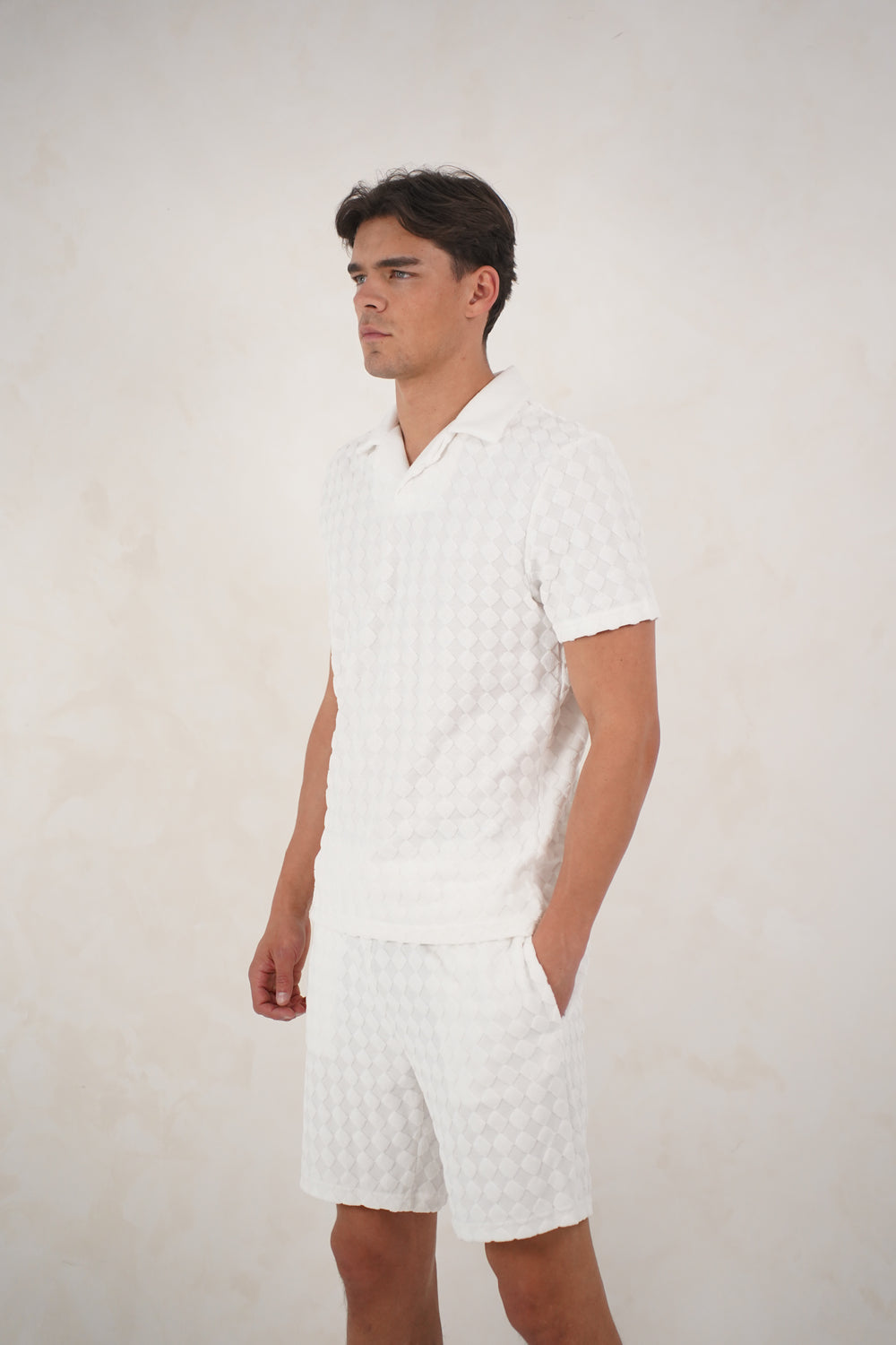 Capo Towelling Diamond Revere Polo Shirt - White