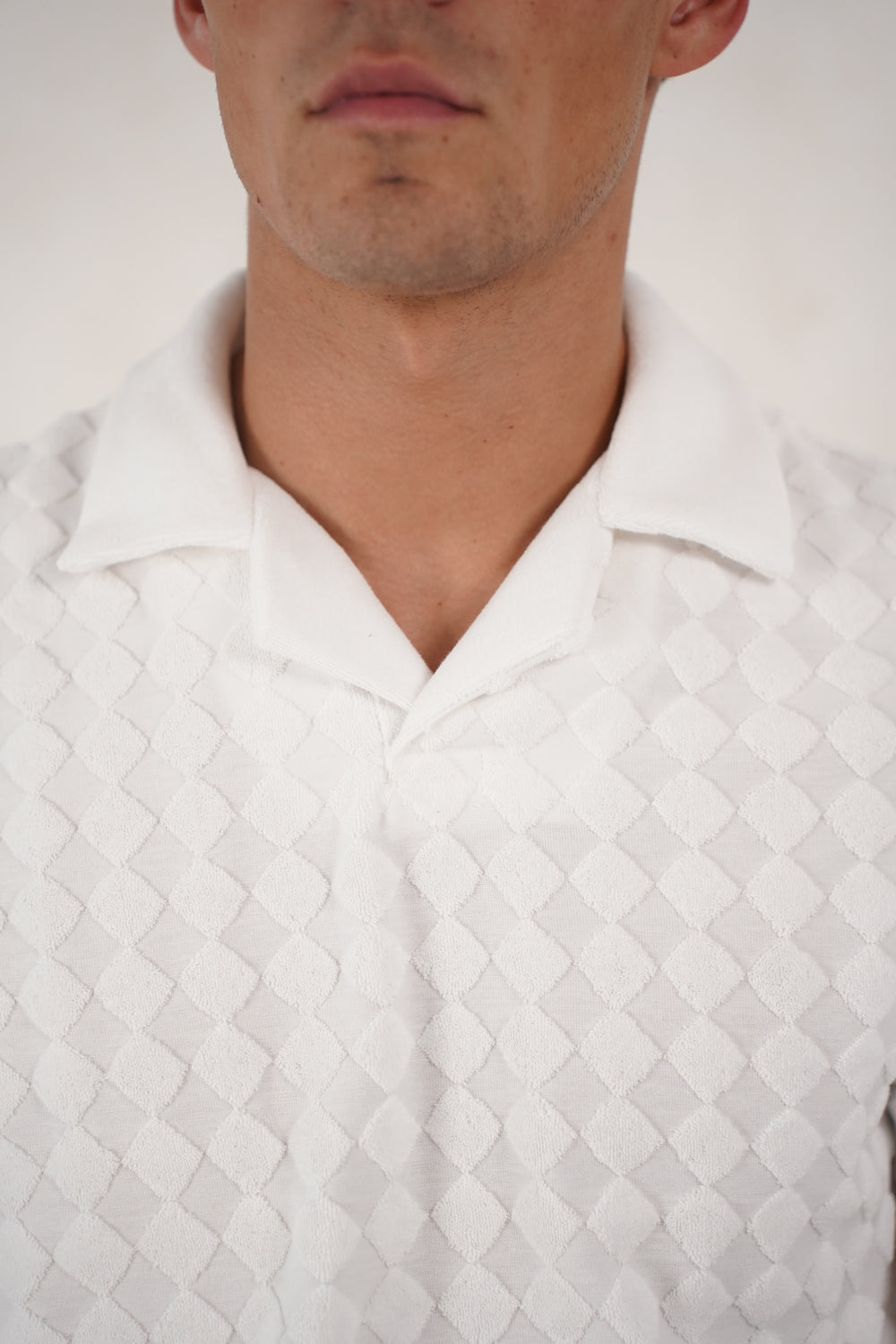 Capo Towelling Diamond Revere Polo Shirt - White
