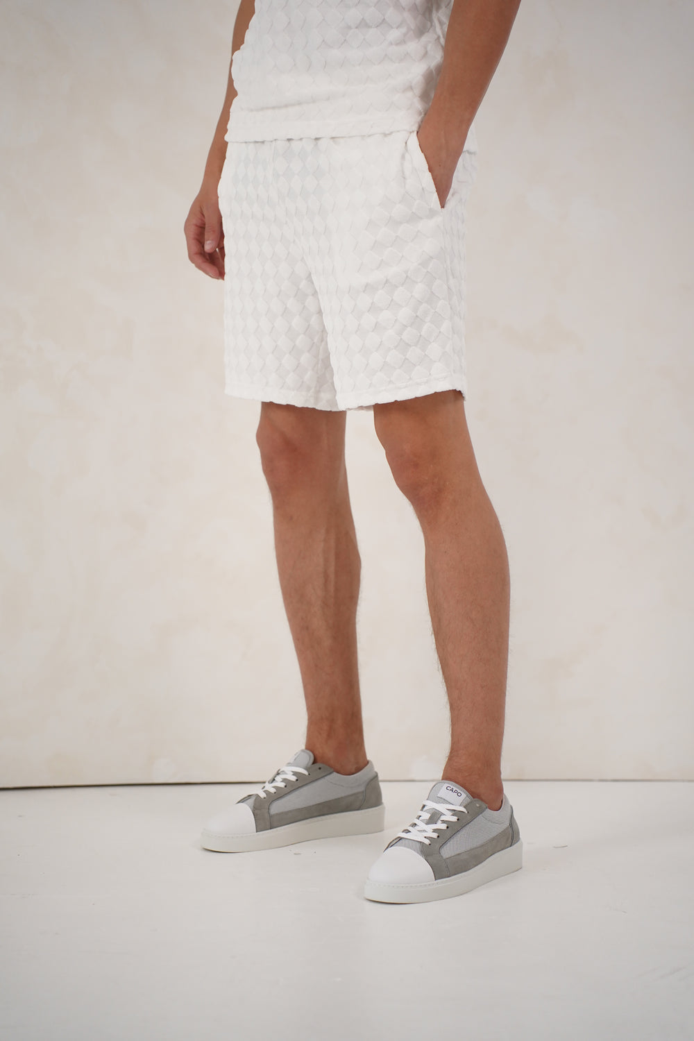 Capo Towelling Diamond Revere Shorts - White
