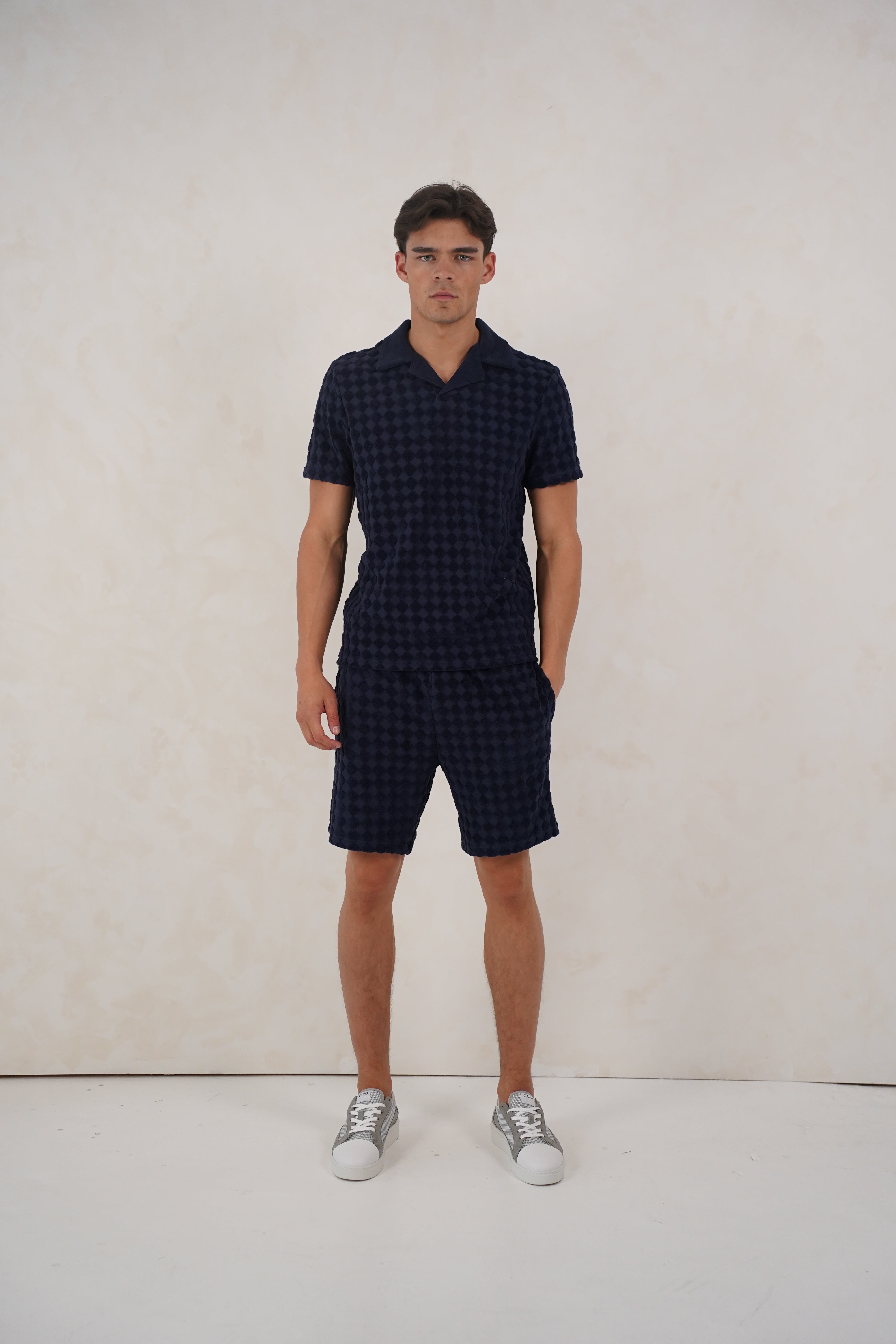 Capo Towelling Diamond Revere Shorts - Navy