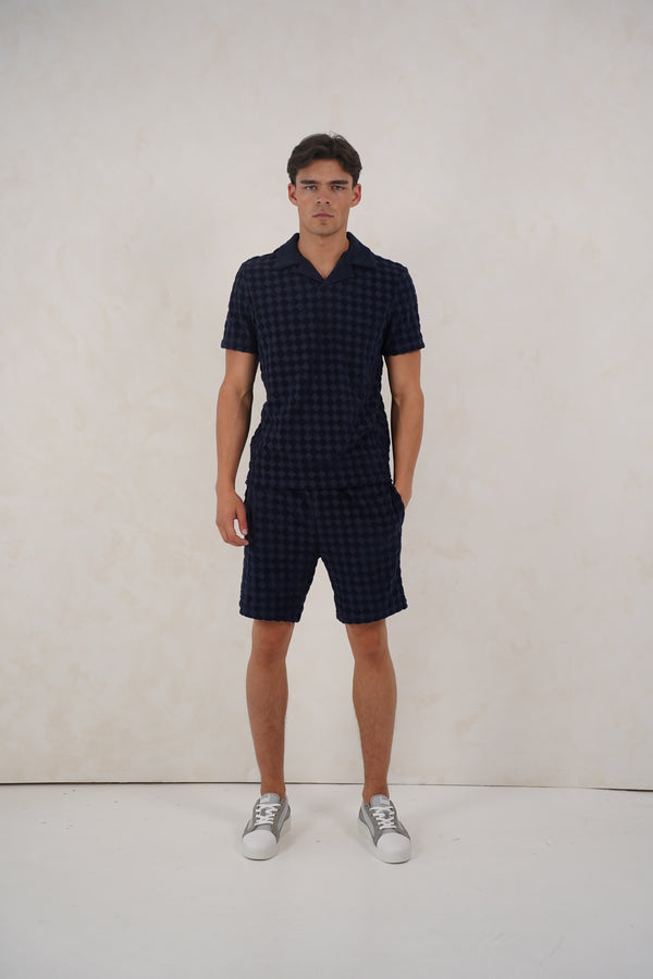 Capo Towelling Diamond Revere Shorts - Navy