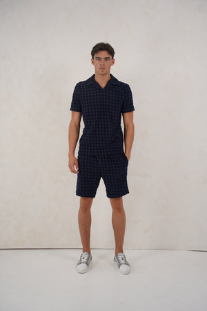 Capo Towelling Diamond Revere Shorts - Navy