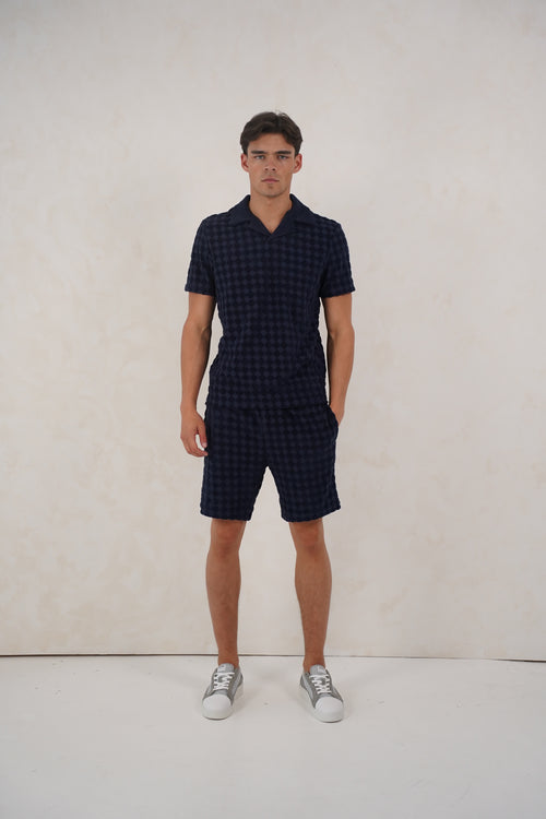 Capo Towelling Diamond Revere Shorts - Navy
