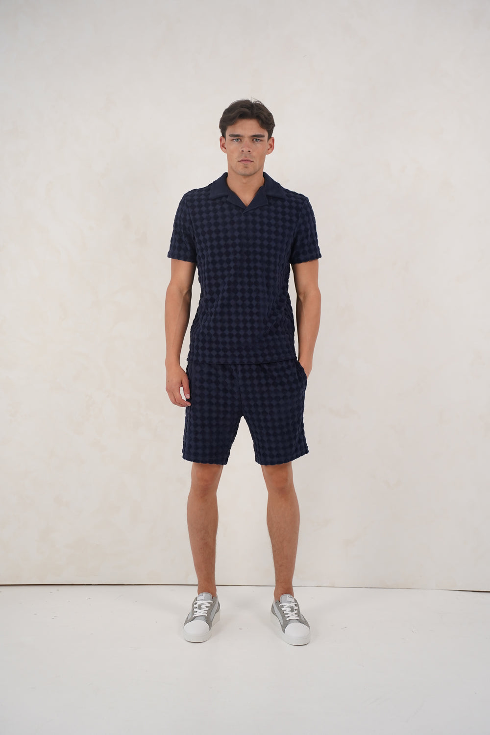 Capo Towelling Diamond Revere Polo Shirt - Navy
