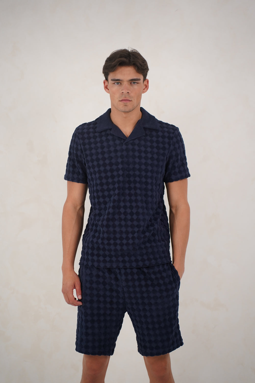 Capo Towelling Diamond Revere Polo Shirt - Navy
