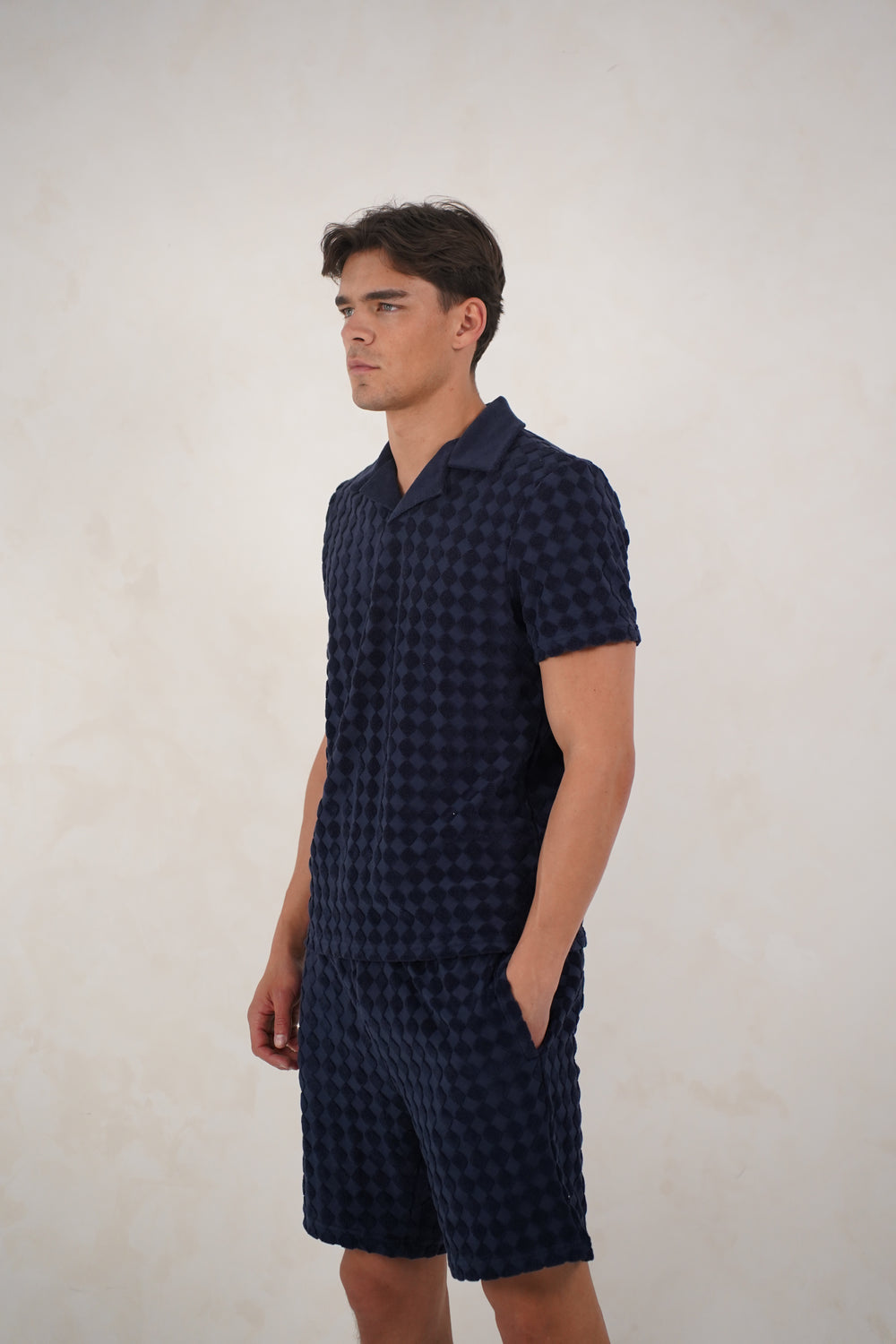 Capo Towelling Diamond Revere Polo Shirt - Navy