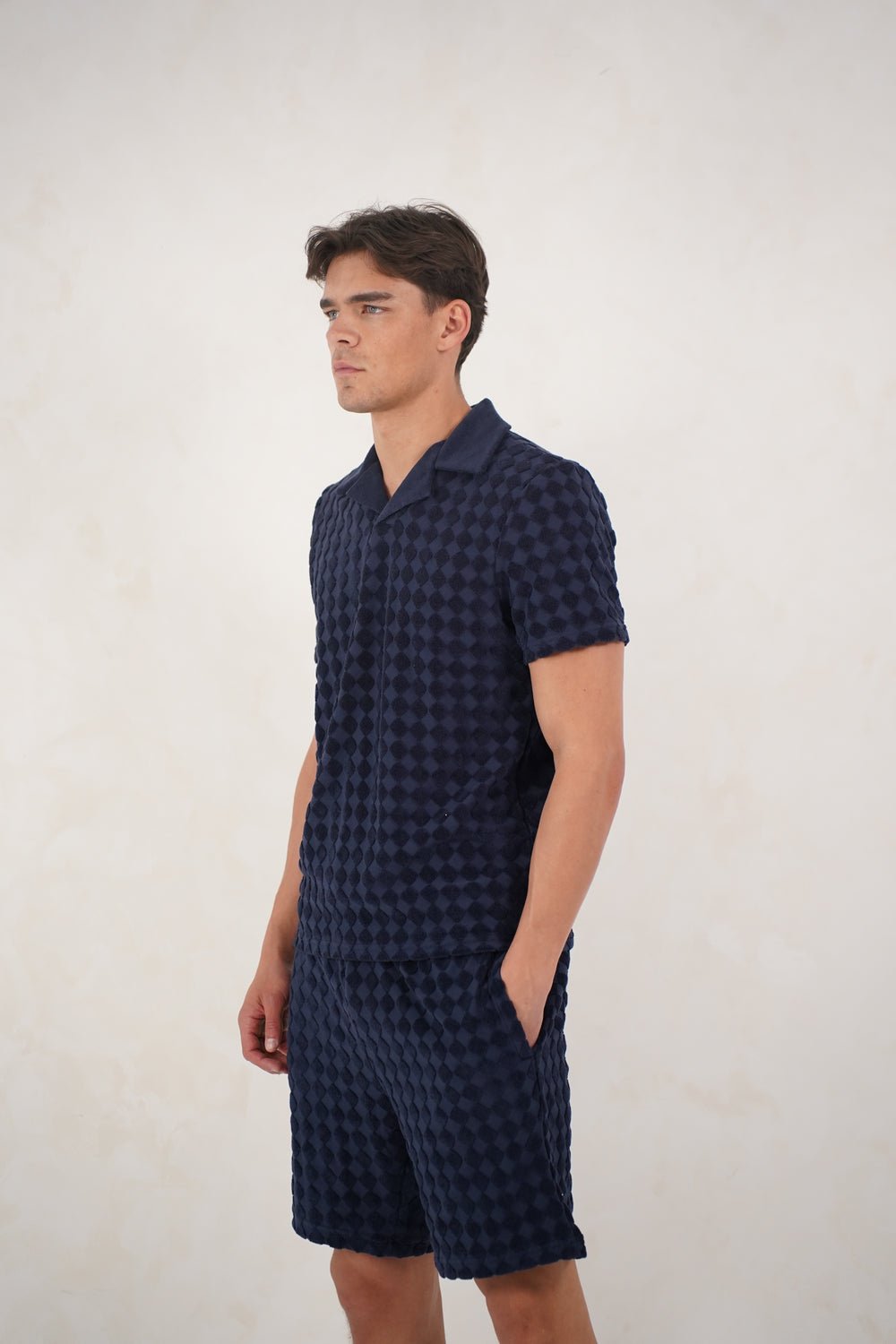 Capo Towelling Diamond Revere Polo Shirt - Navy