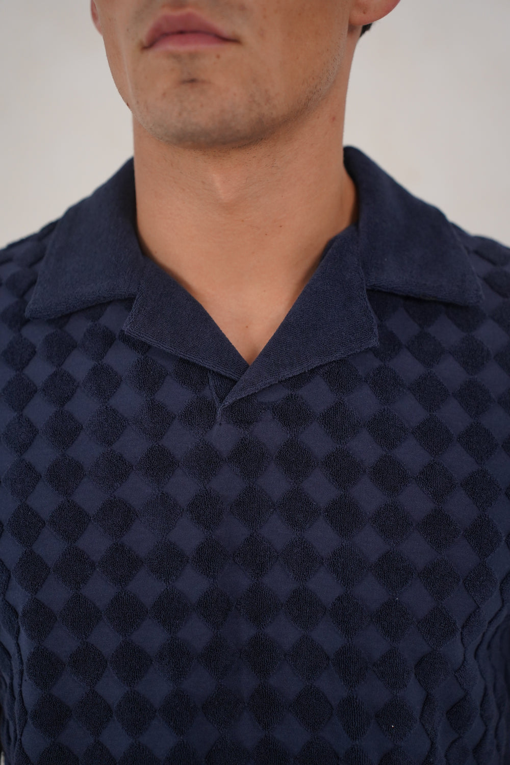Capo Towelling Diamond Revere Polo Shirt - Navy