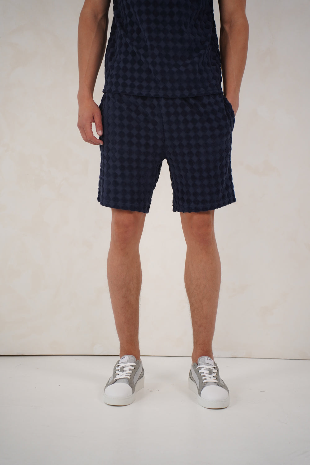 Capo Towelling Diamond Revere Shorts - Navy