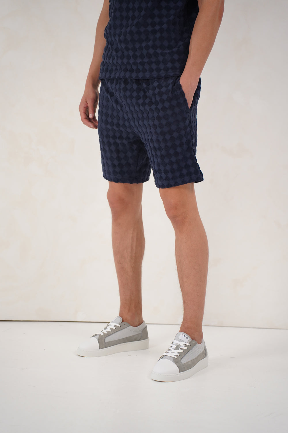 Capo Towelling Diamond Revere Shorts - Navy