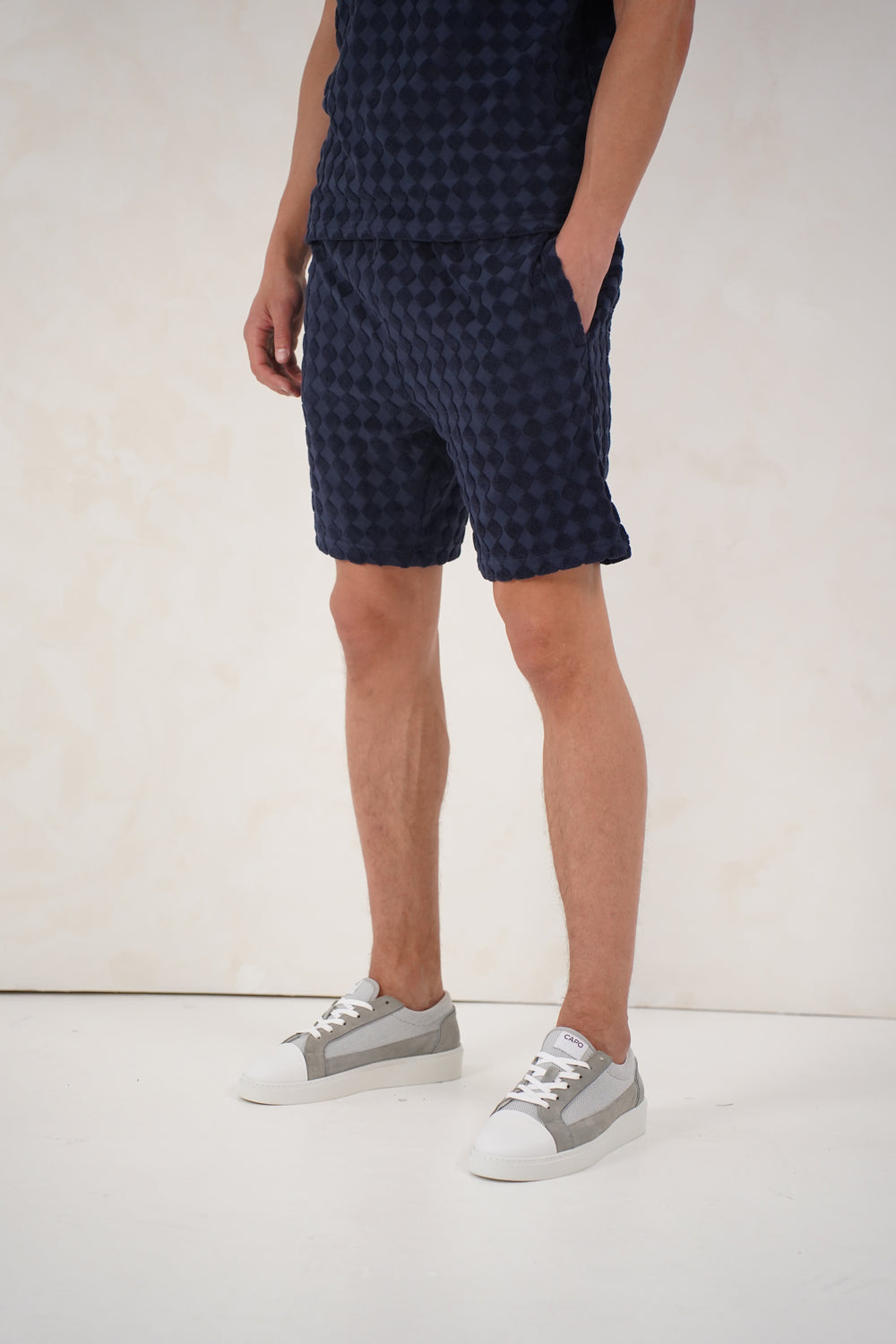Capo Towelling Diamond Revere Shorts - Navy