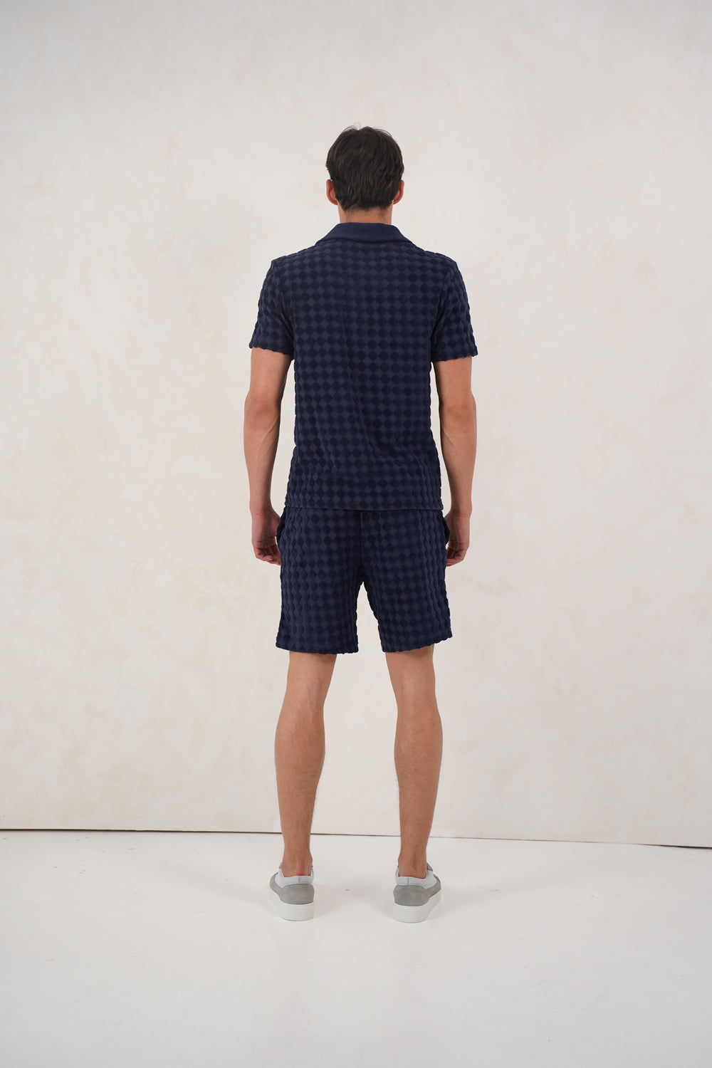 Capo Towelling Diamond Revere Polo Shirt - Navy