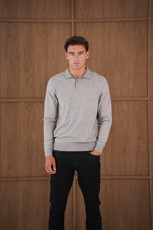 Capo James Button Up LS Polo Shirt - Grey