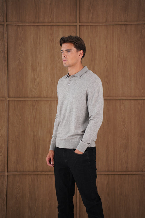 Capo James Button Up LS Polo Shirt - Grey