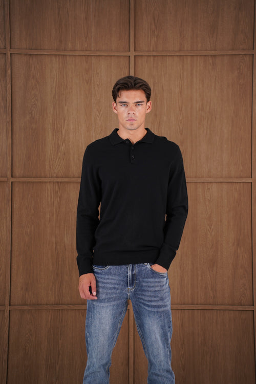 Capo James Button Up LS Polo Shirt - Black