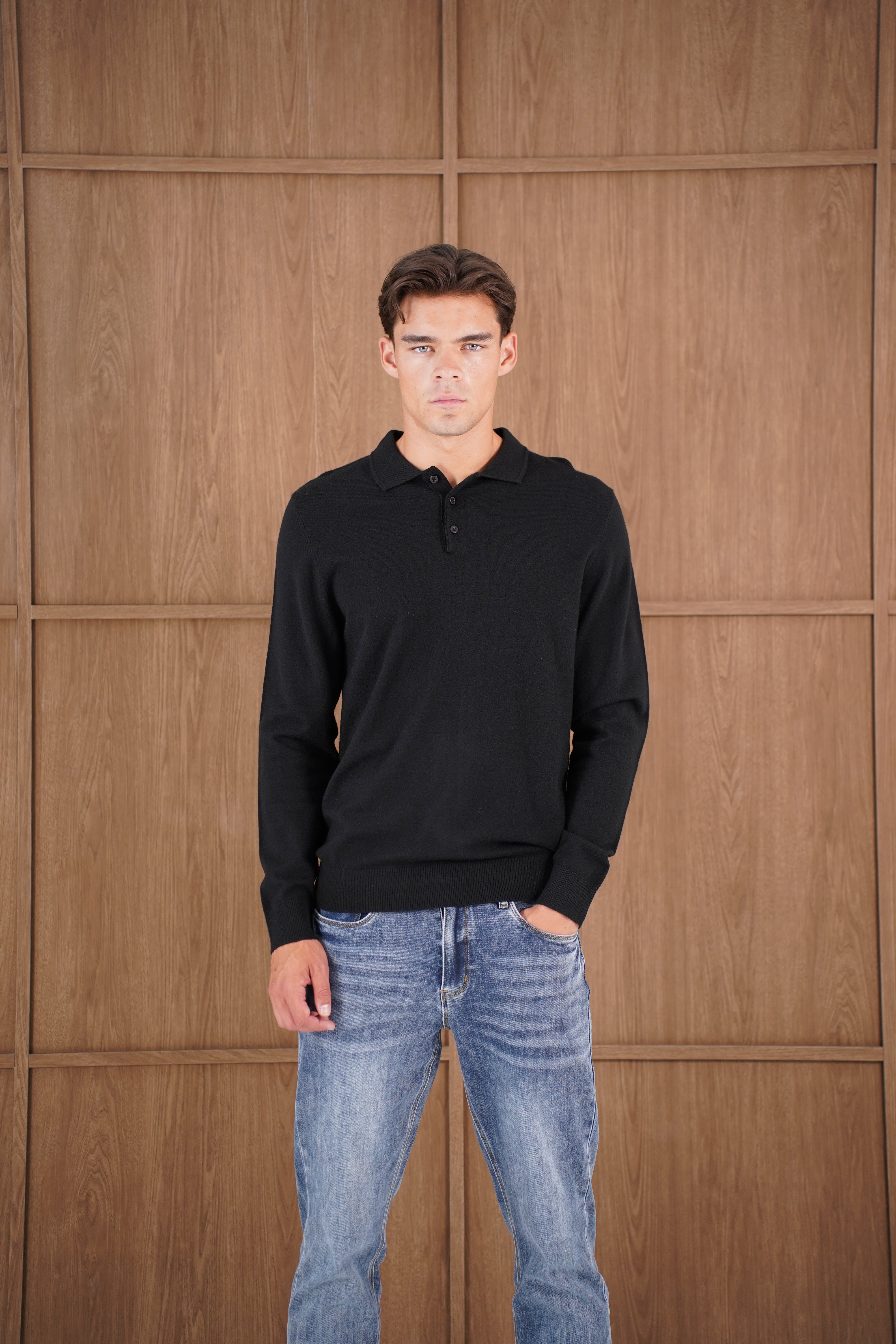 Capo James Button Up LS Polo Shirt - Black