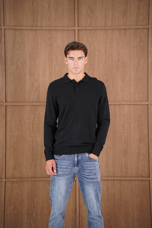 Capo James Button Up LS Polo Shirt - Black