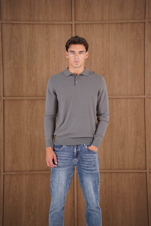 Capo James Button Up LS Polo Shirt - Charcoal