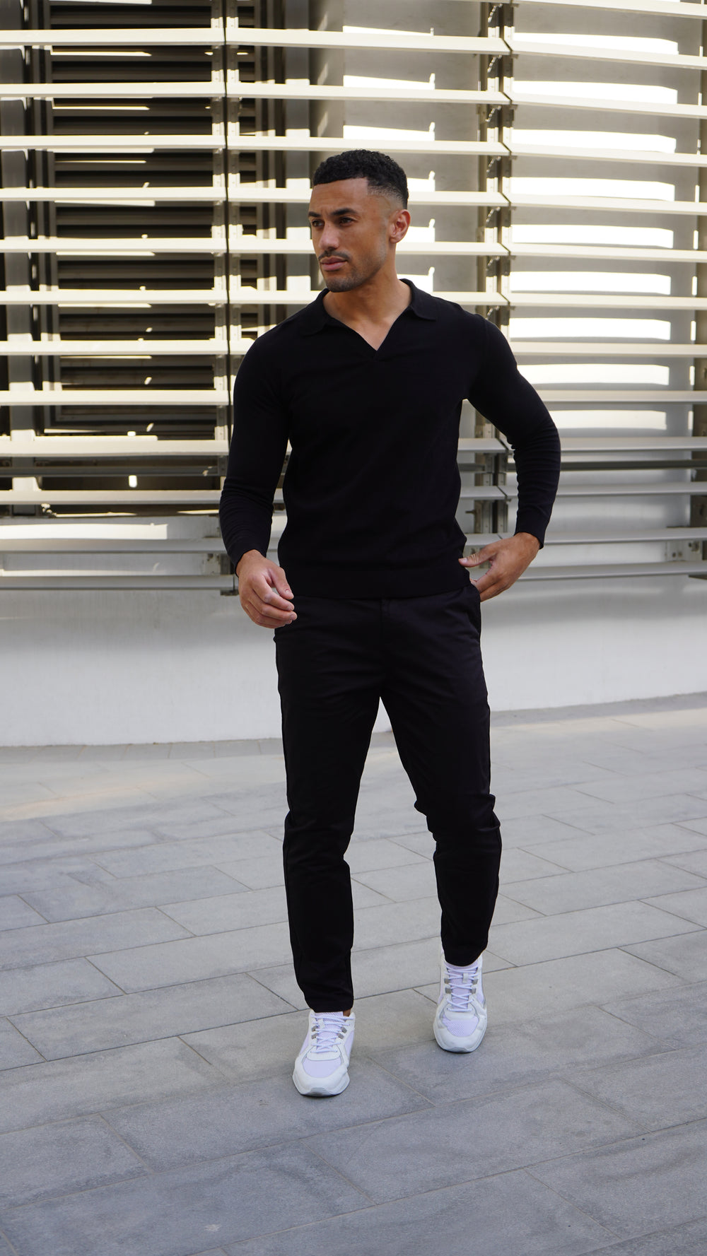 Capo Egyptian Cotton Cuban Collar LS Polo Shirt - Black