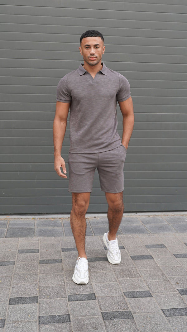 Capo Jersey Slub Cuban Polo Shirt - Charcoal