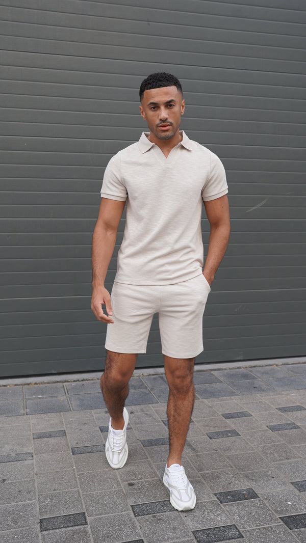 Capo Jersey Slub Cuban Polo Shirt - Stone Grey