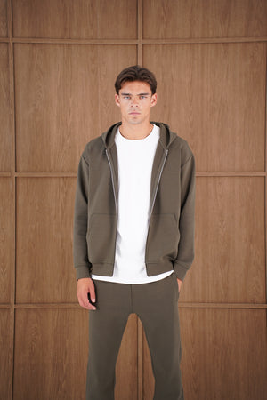 Capo Toby  Zip Through Hoodie - Dark Olive