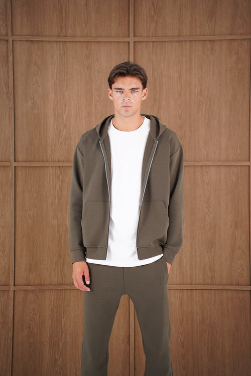 Capo Toby  Zip Through Hoodie - Dark Olive