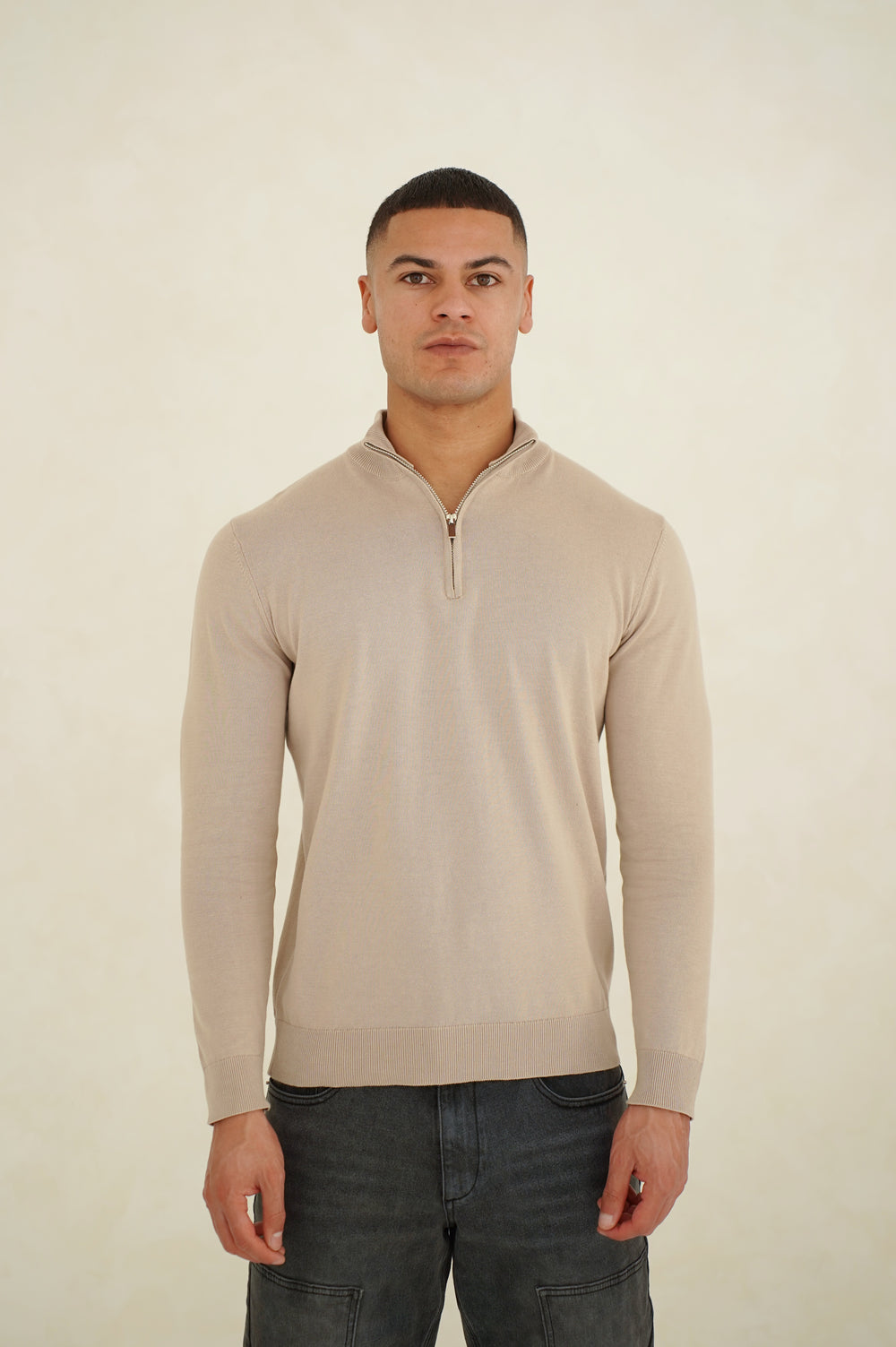 Capo Egyptian Cotton 1/4 Zip Top - Oatmeal