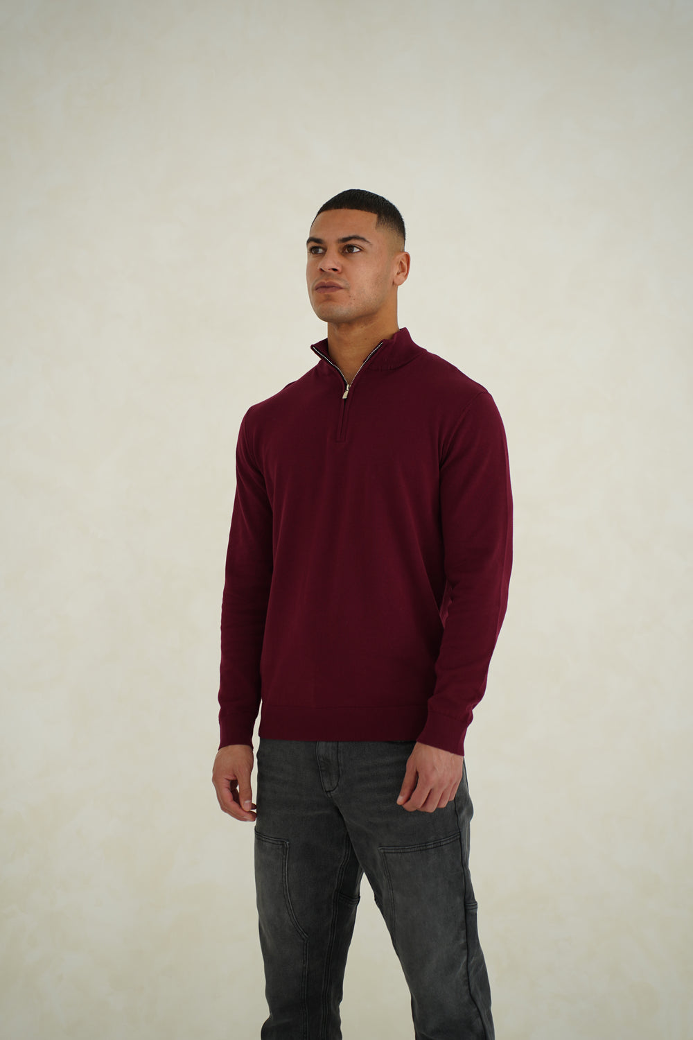 Capo Egyptian Cotton 1/4 Zip Top - Burgundy