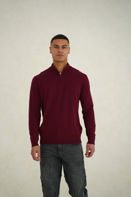 Capo Egyptian Cotton 1/4 Zip Top - Burgundy