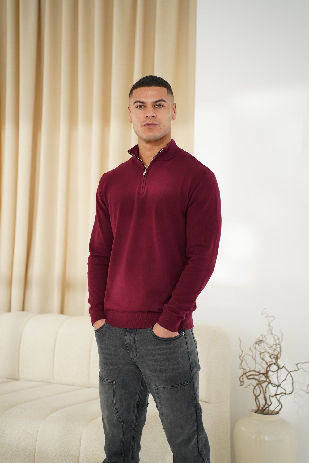 Capo Egyptian Cotton 1/4 Zip Top - Burgundy