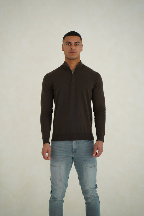 Capo Egyptian Cotton 1/4 Zip Top - Khaki