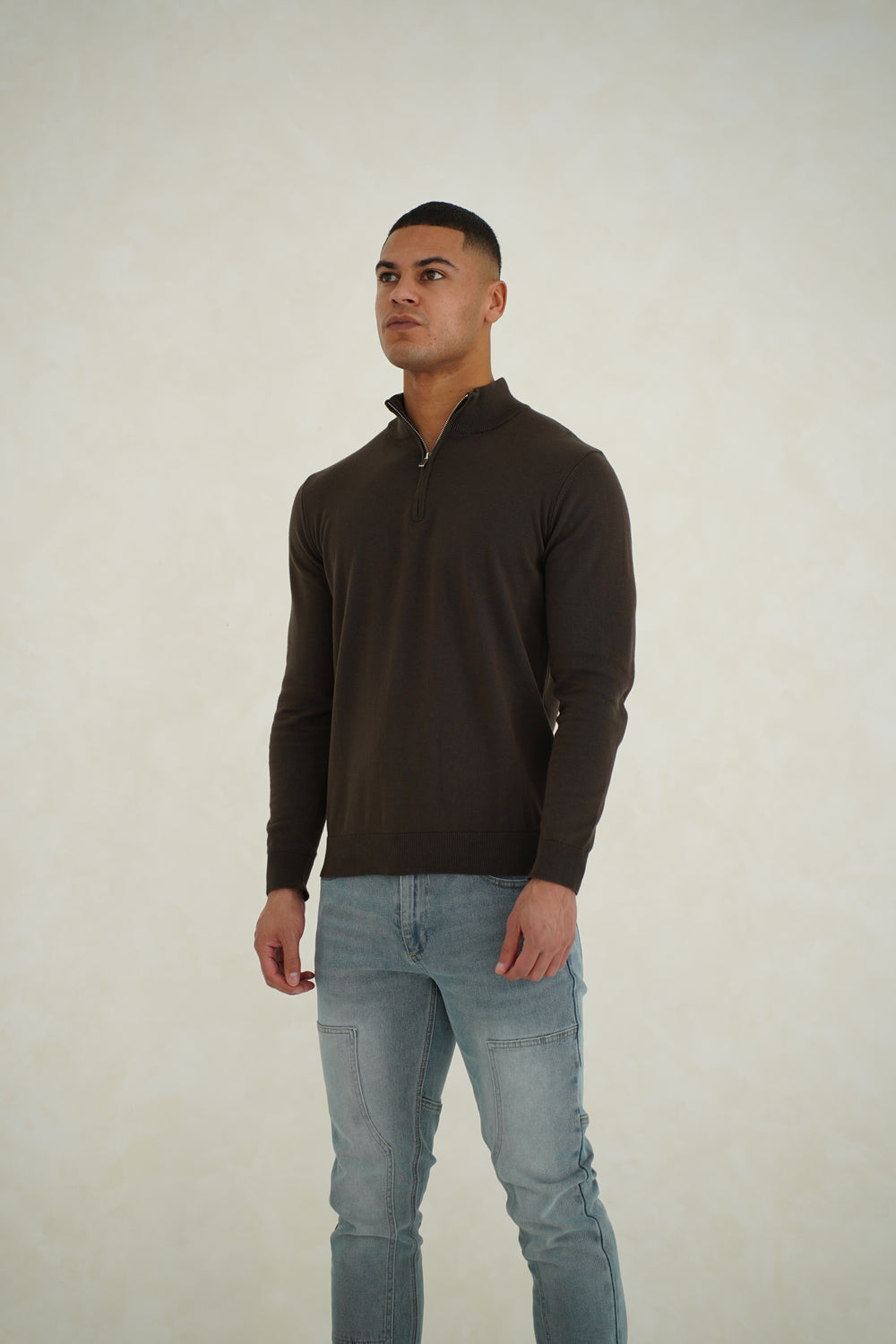 Capo Egyptian Cotton 1/4 Zip Top - Khaki