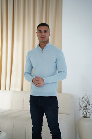 Capo Egyptian Cotton 1/4 Zip Top - Sky Blue