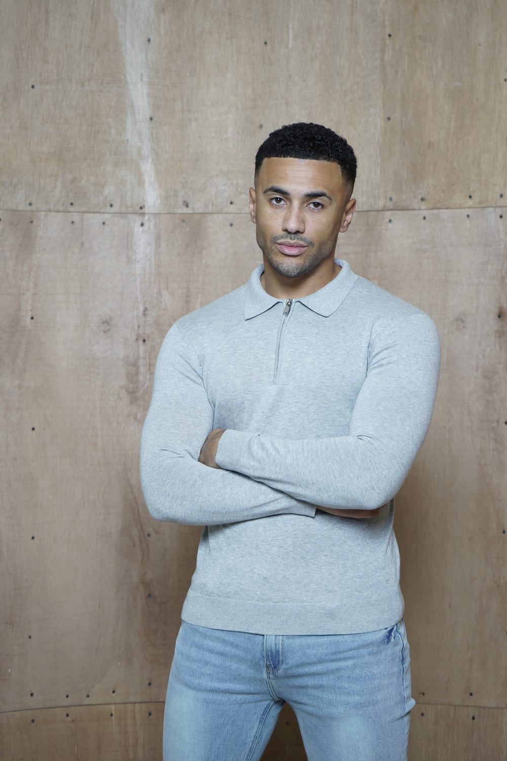 Capo Egyptian Cotton LS Zip Polo Shirt - Grey