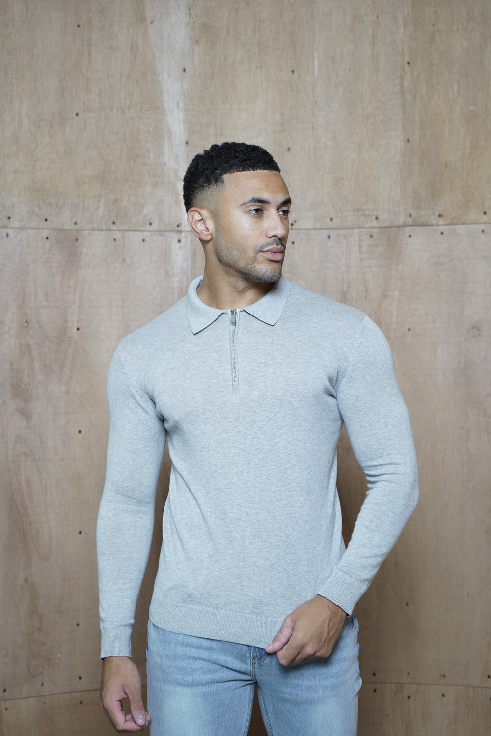 Capo Egyptian Cotton LS Zip Polo Shirt - Grey